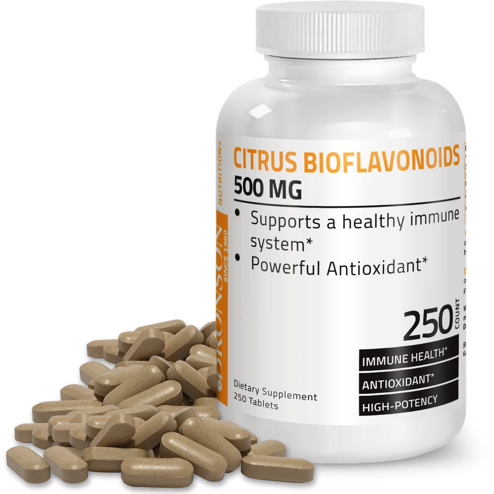 Bronson Vitamins Citrus Bioflavonoids - 500 mg - 250 Tablets, Item 42B, Bottle, Front Label, Tablets Displayed