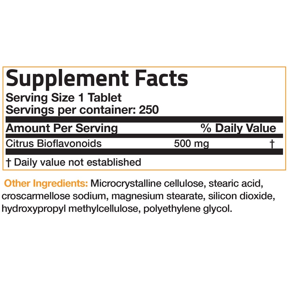 Bronson Vitamins Citrus Bioflavonoids - 500 mg - 250 Tablets, Item 42B, Supplement Facts Panel