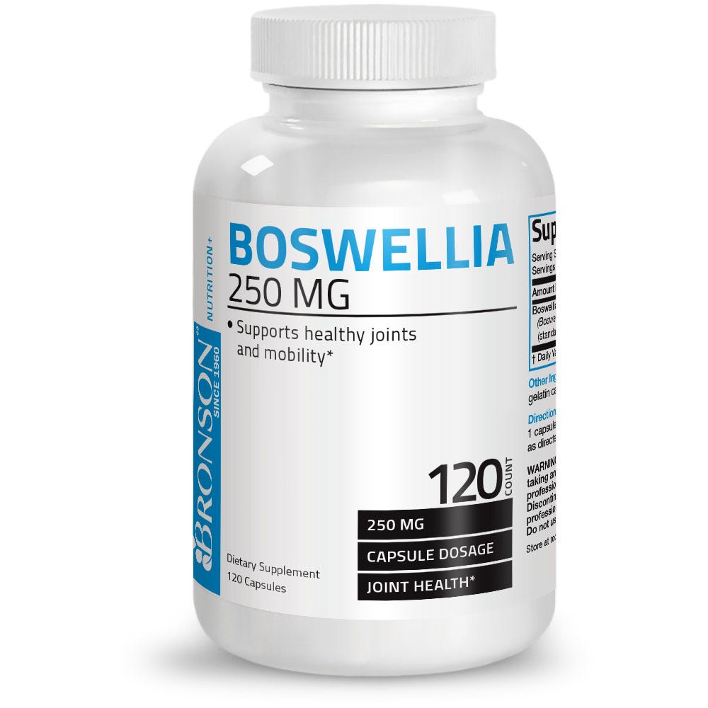 Bronson Vitamins Boswellia Extract - 250 mg - 120 Capsules, Item #444B, Bottle, Front Label