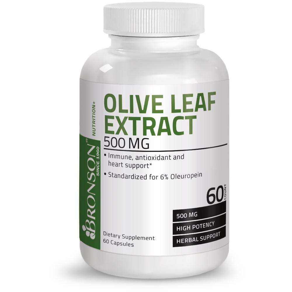 Bronson Vitamins Olive Leaf Extract - 500 mg - 60 Capsules, Item #445, Bottle, Front Label