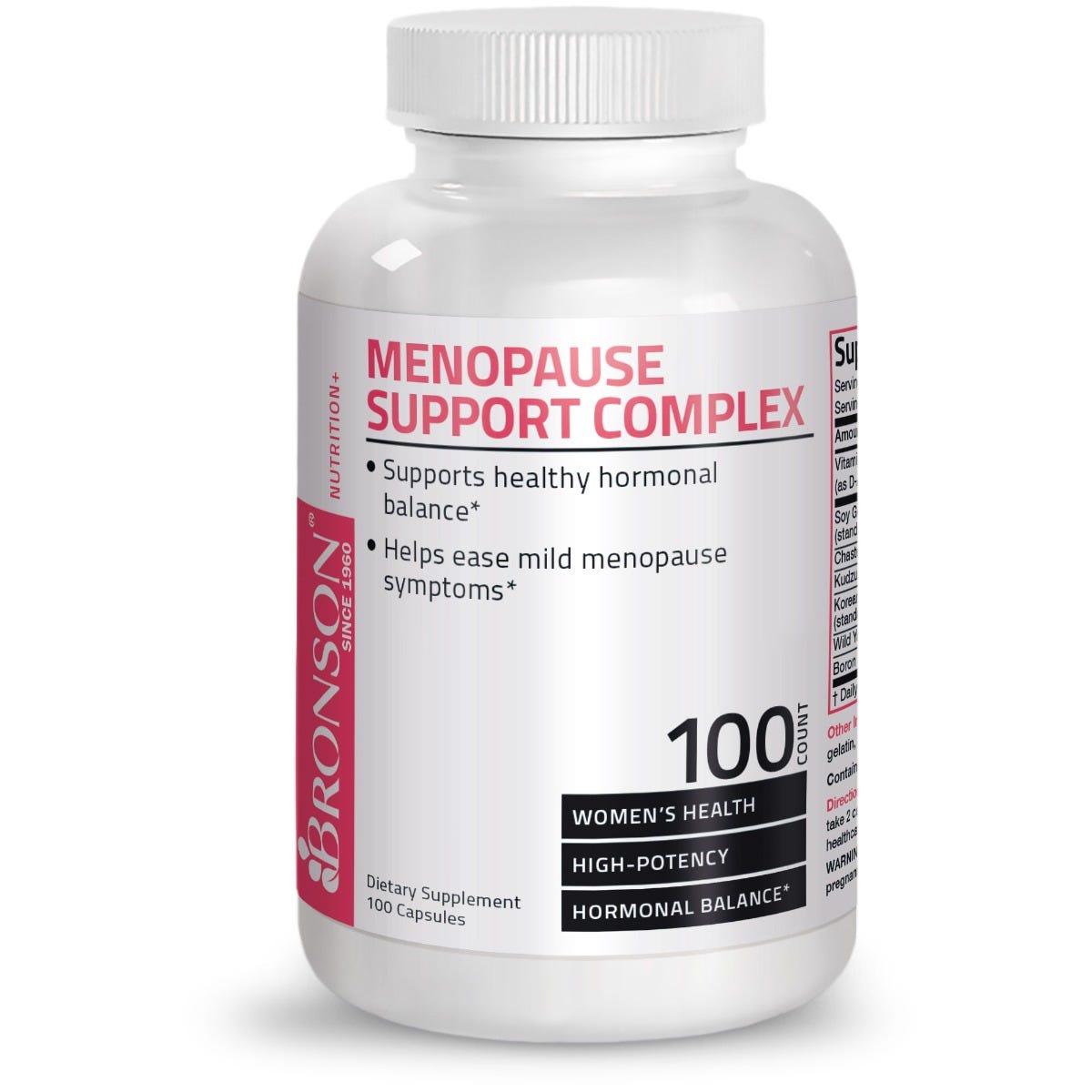 Bronson Vitamins Menopause Support Phyto-Estrogen Complex - 100 Capsules, Item #465, Bottle, Front Label