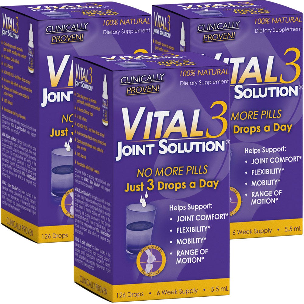 Shop Now. Go to the Vital 3 Joint Solution 16.5 mL (3 Bottles / 5.5 mL Each) details page.