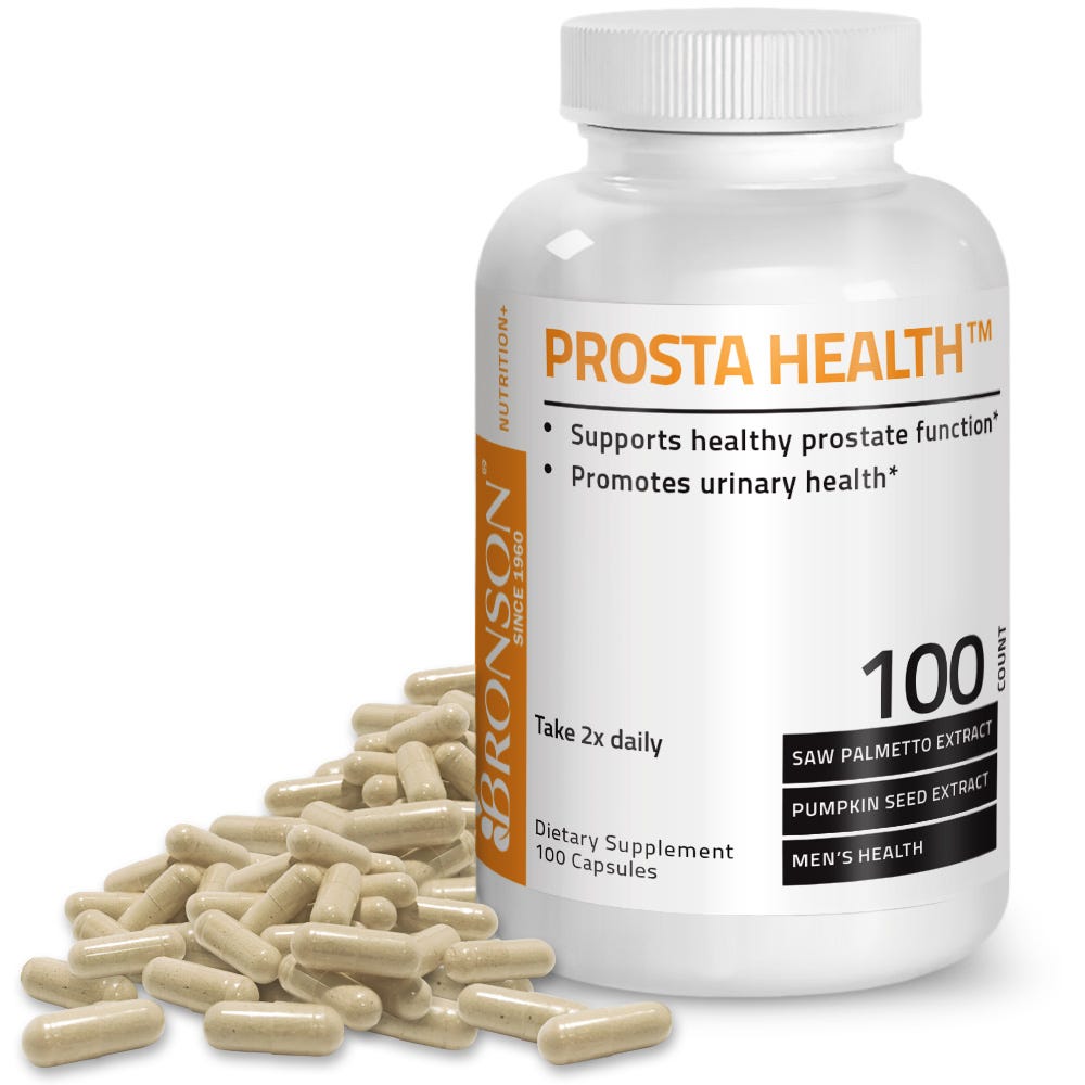 Bronson Vitamins Prosta Health™ Prostate Formula - 100 Capsules, Item #512A, Bottle, Front Label with Capsules
