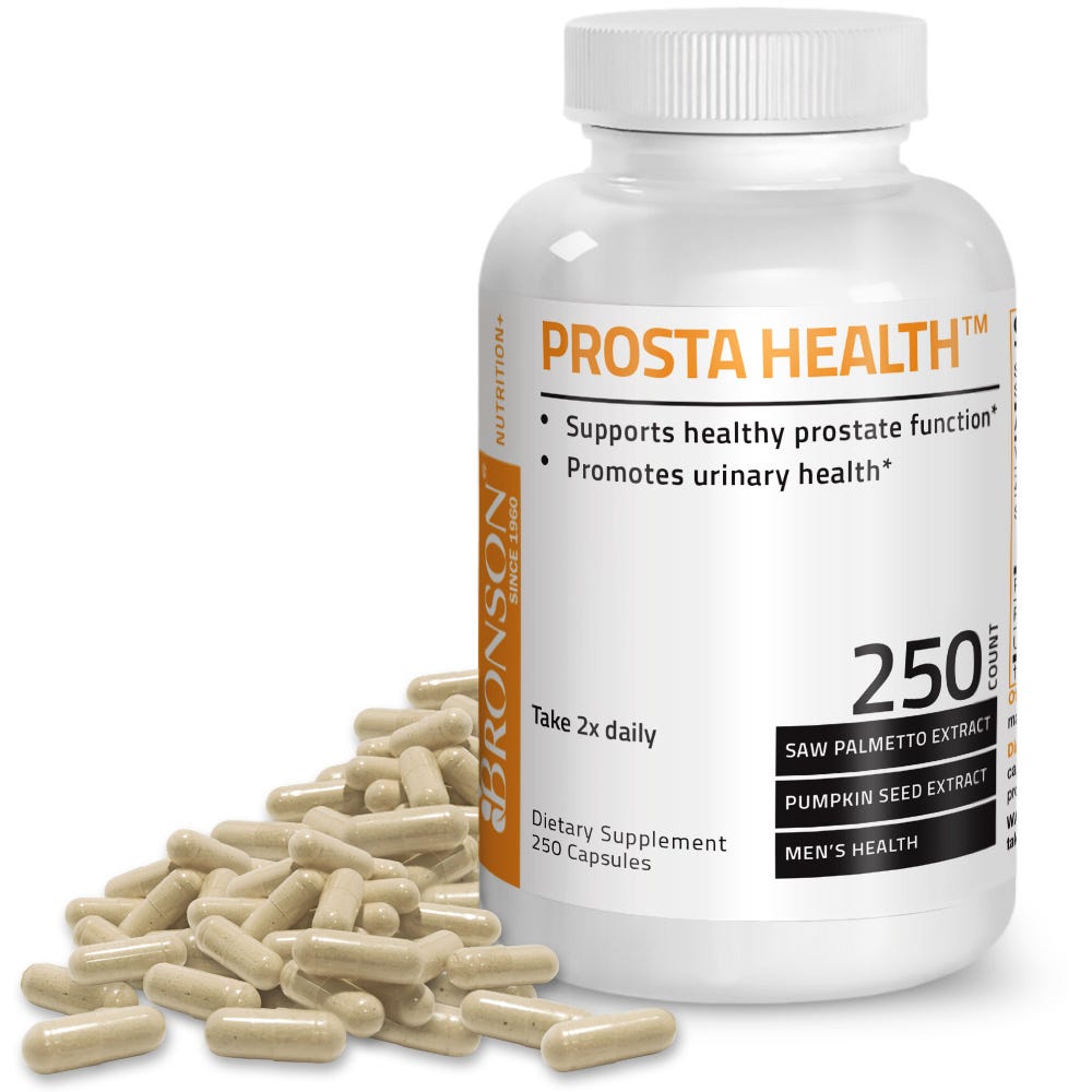 Bronson Vitamins Prosta Health™ Prostate Formula - 250 Capsules, Item #512B, Bottle, Front Label with Capsules