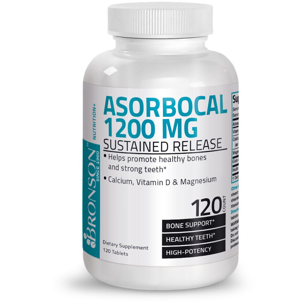Bronson Vitamins AsorboCal Calcium Magnesium and Vitamin D-3 1,200 mg - 120 Tablets, Item #516A, Bottle, Front Label