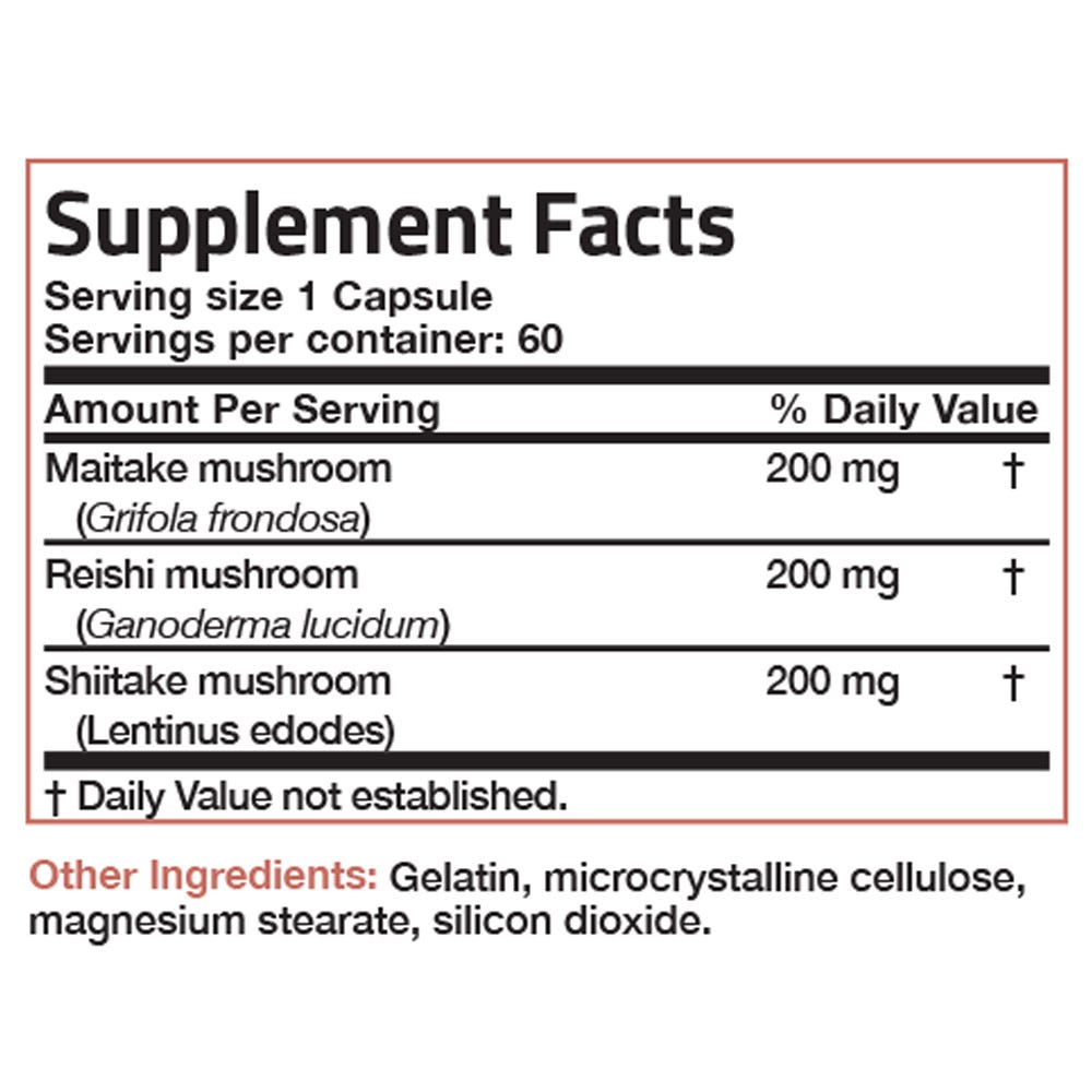 Bronson Vitamins Mushroom Complex - 60 Capsules, Item #517A, Supplement Facts Panel