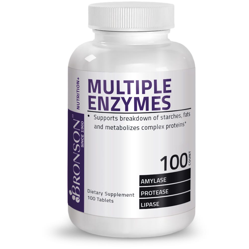 Bronson Vitamins Multiple Digestive Enzymes Amylase Protease Lipase - 100 Tablets, Item #62A, Bottle, Front Label