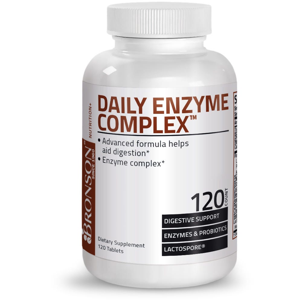 Bronson Vitamins Daily Digestive Enzyme Complex - 120 Tablets, Item #656A, Bottle, Front Label