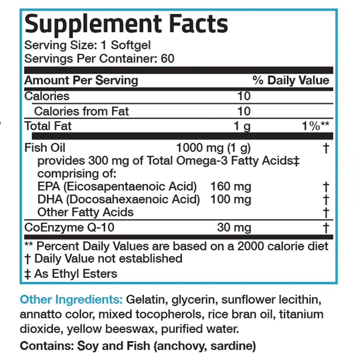 Omega-3 Fish Oil 1000 mg plus CoQ10 30 mg | Item #674 | Supplement Facts