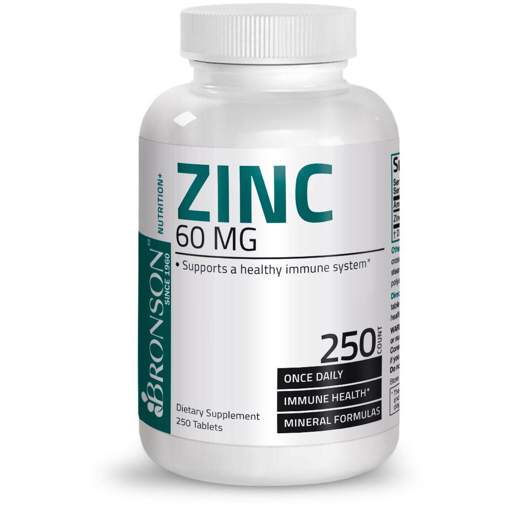 Bronson Vitamins Zinc Gluconate - 60 mg - 250 Tablets, Item #69B, Bottle, Front Label
