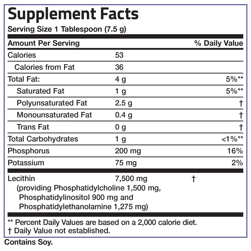 Bronson Vitamins Lecithin Granules Vegetarian - 7,500 mg - 1 lb (454g), Item #80, Supplement Facts Panel
