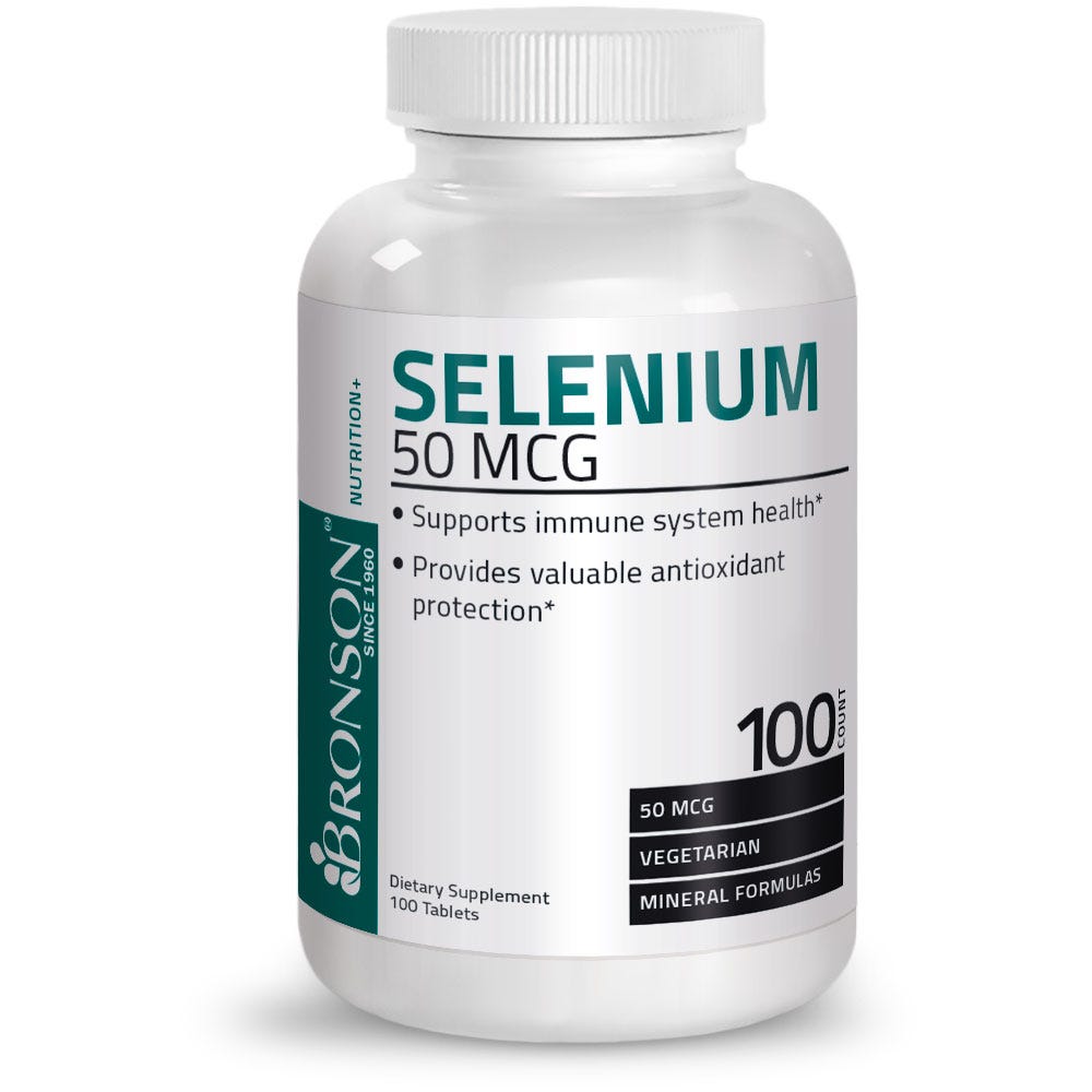 Bronson Vitamins Selenium - 50 mcg - 100 Capsules, Item #88A, Bottle, Front Label