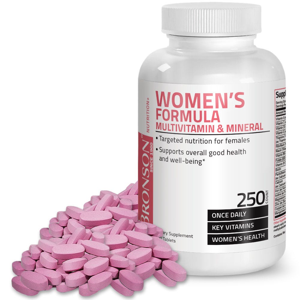 Bronson Vitamins The Woman's Formula Once Daily Multivitamin - 250 Tablets, Item #9B, Bottle, Front Label with Tablets