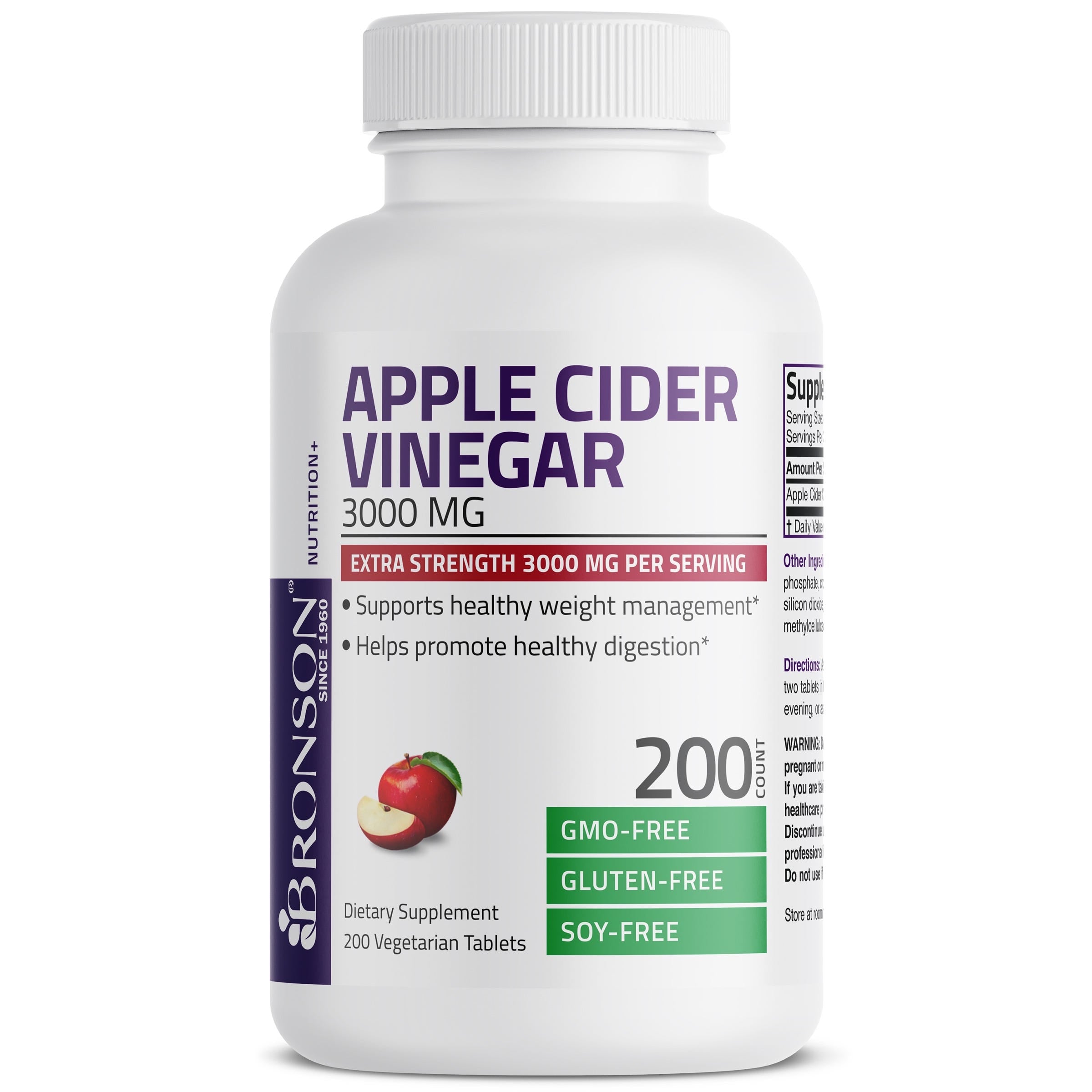 Apple Cider Vinegar 3000 MG, 200 Vegetarian Tablets