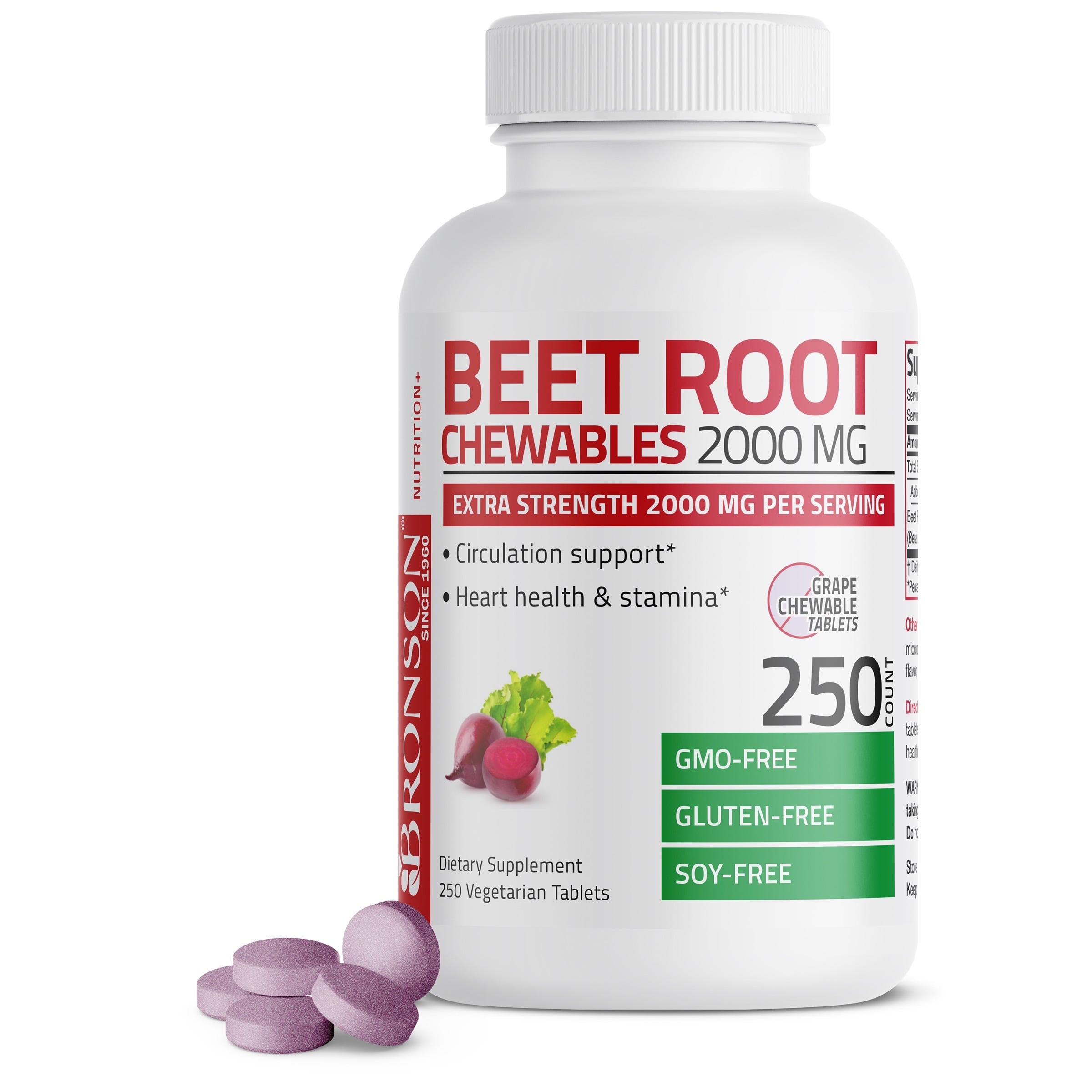Beet Root Chewables 2000 MG, 250 Grape Flavored Tablets – bronsonlabs