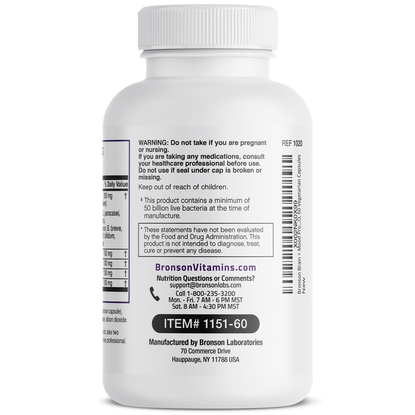 Probiotic Plus Prebiotic with L-Theanine, Bacopa & Rhodiola - 50 Billion CFU - 60 Vegetarian Capsules