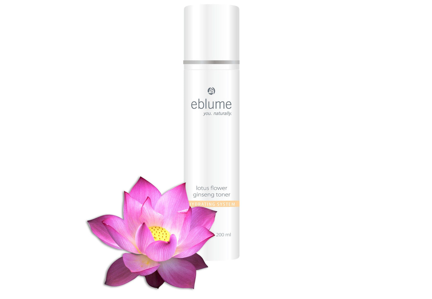 Bronson Vitamins eblume® Lotus Flower Ginseng Skin Toner - 6.8 fl oz, Item #738, Front Label with Lotus Flower