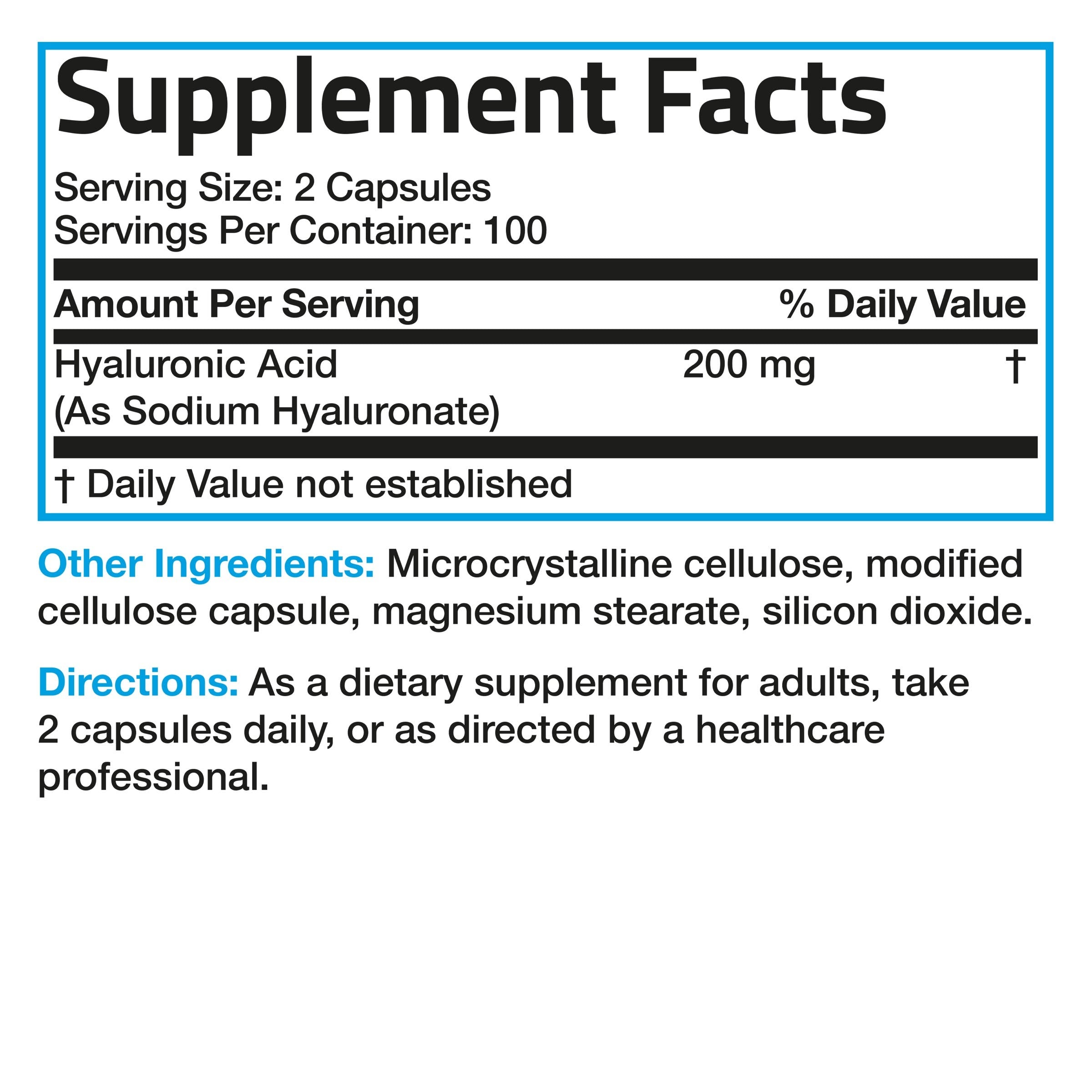 Hyaluronic Acid 200 MG, 200 Vegetarian Capsules view 6 of 6