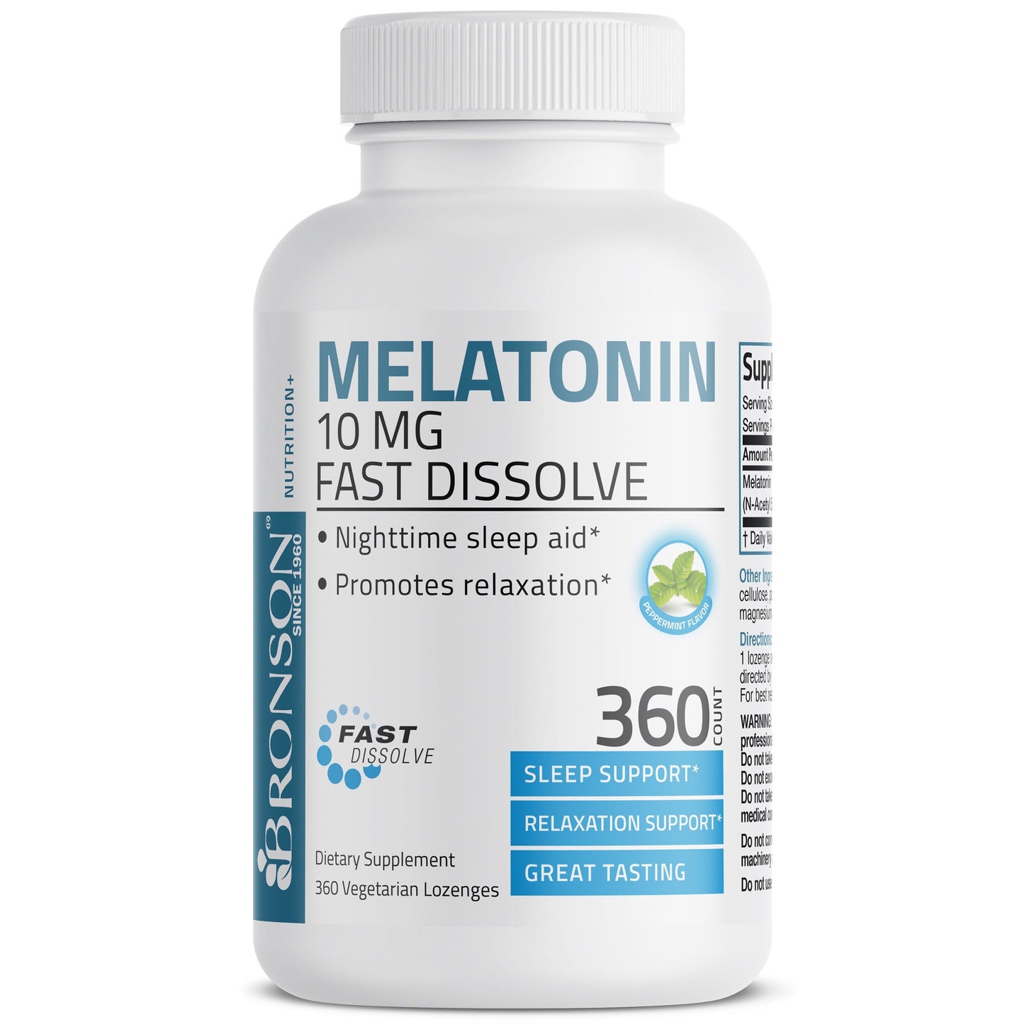 Melatonin Fast Dissolve - Peppermint - 10 mg - 360 Vegetarian Lozenges