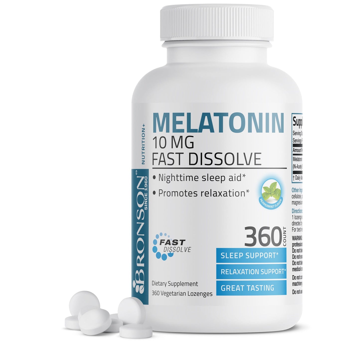 Melatonin Fast Dissolve - Peppermint - 10 mg - 360 Vegetarian Lozenges