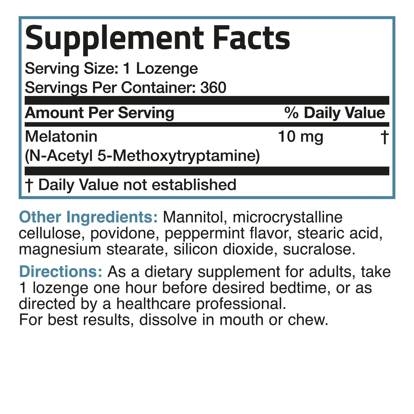 Melatonin Fast Dissolve - Peppermint - 10 mg - 360 Vegetarian Lozenges